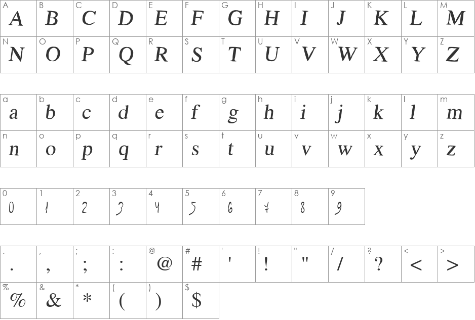 GEO_CALIGRAF font character map preview