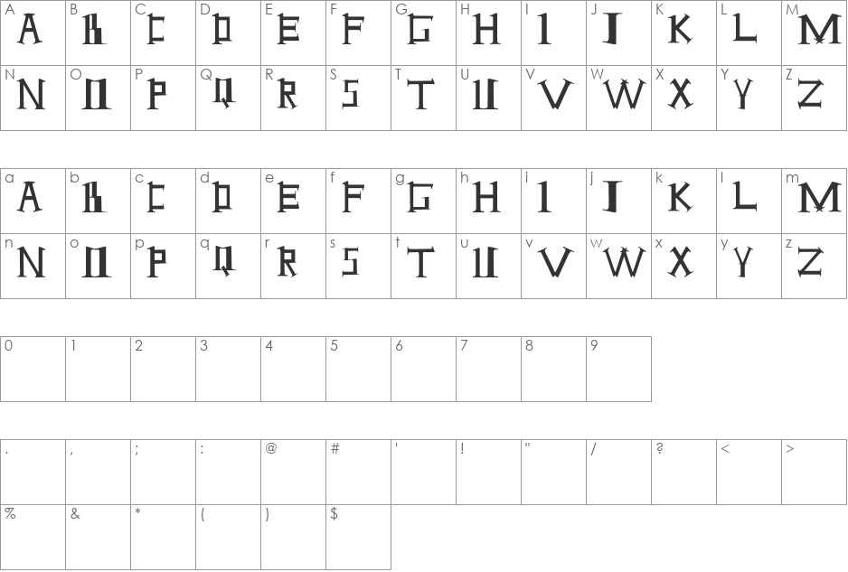 Antioch font character map preview