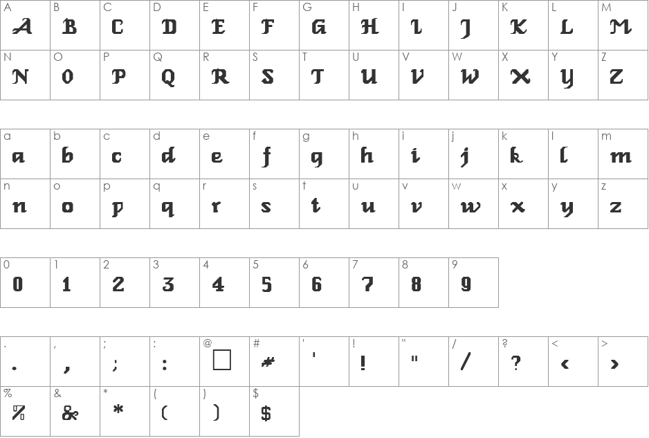 GERALDINE font character map preview