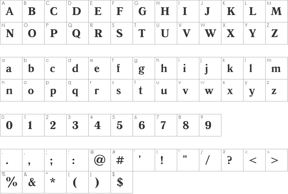 Antiqua font character map preview