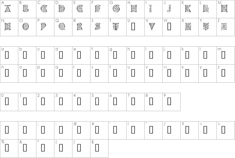 German Caps font character map preview