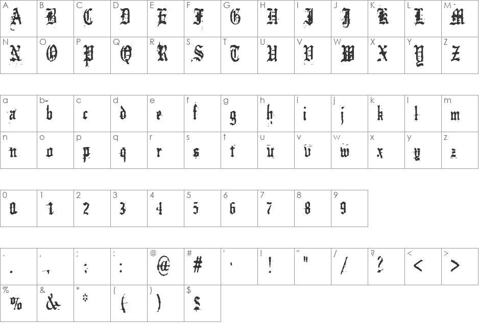 German Underground font character map preview