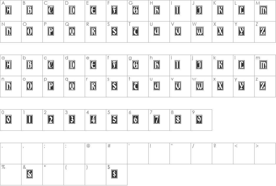 Germania Versalien font character map preview