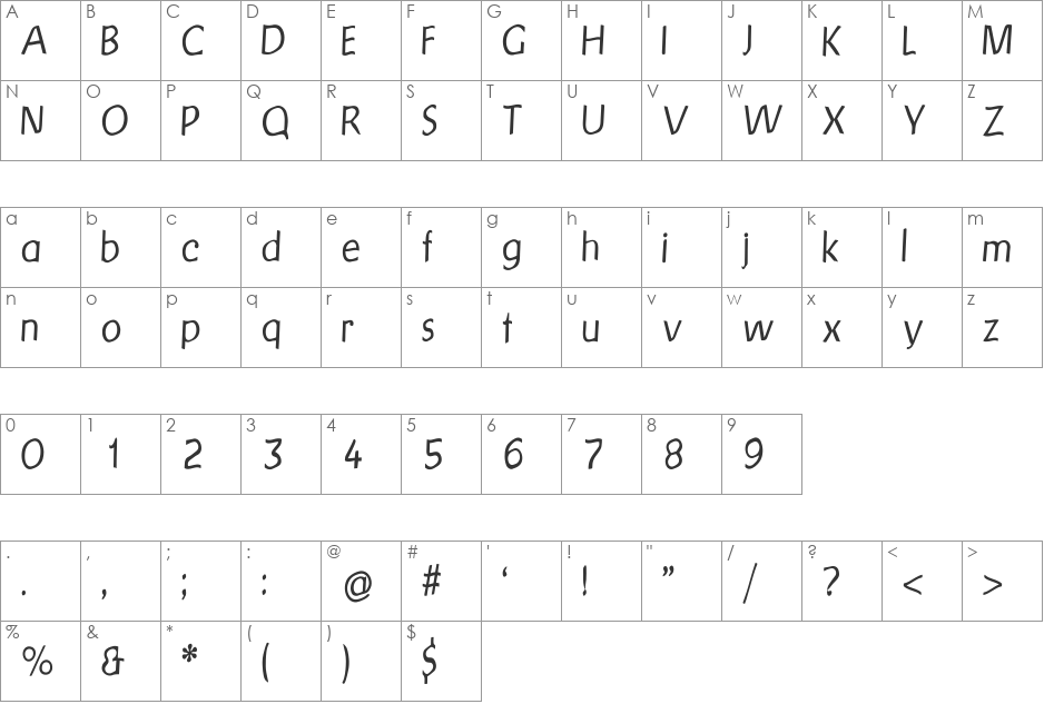Gersans font character map preview