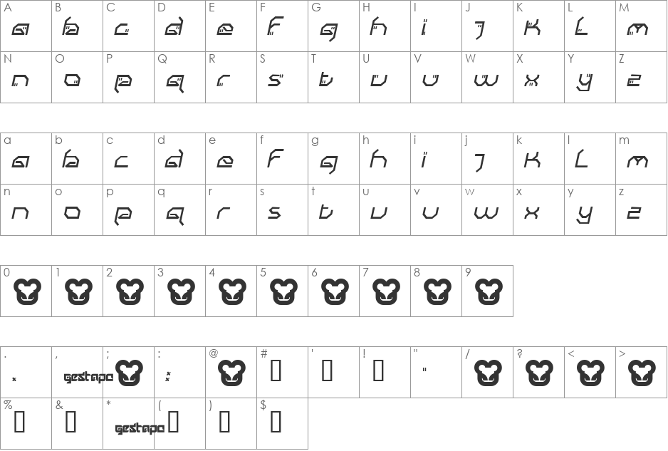 gestapo001 font character map preview