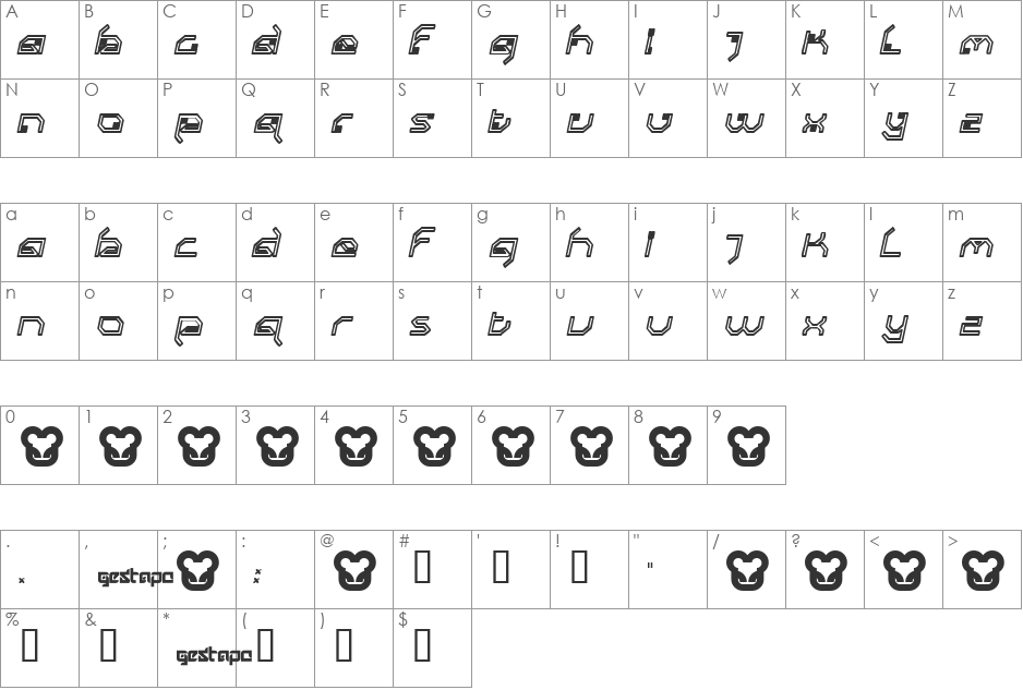 gestapo001 font character map preview