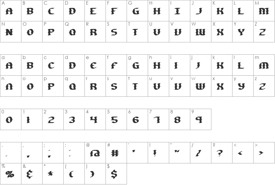 Gesture BRK font character map preview