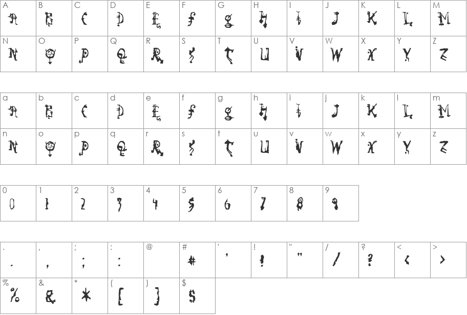 Get Lost font character map preview