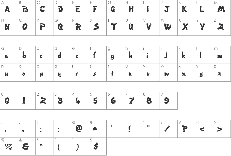 Getaway font character map preview