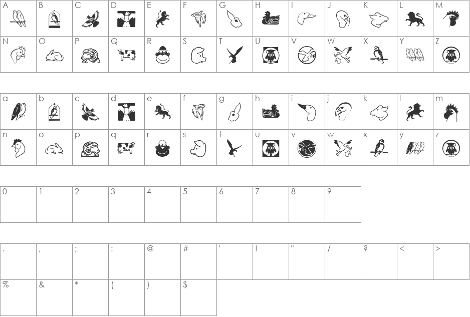 GetierAnimalish font character map preview
