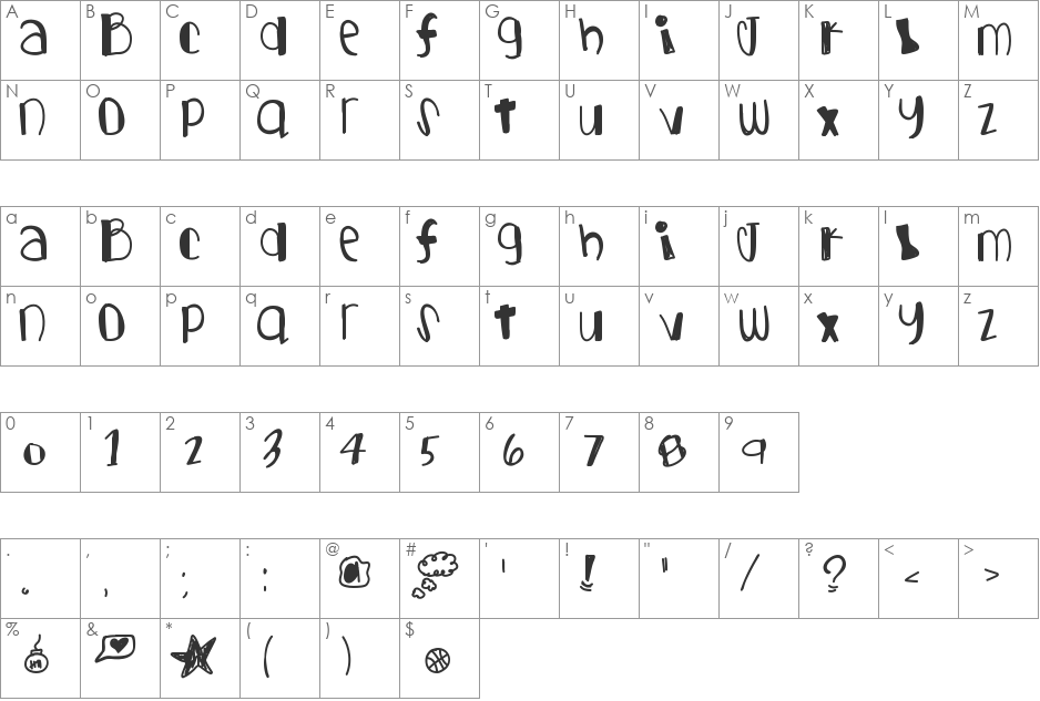 GetLucky font character map preview