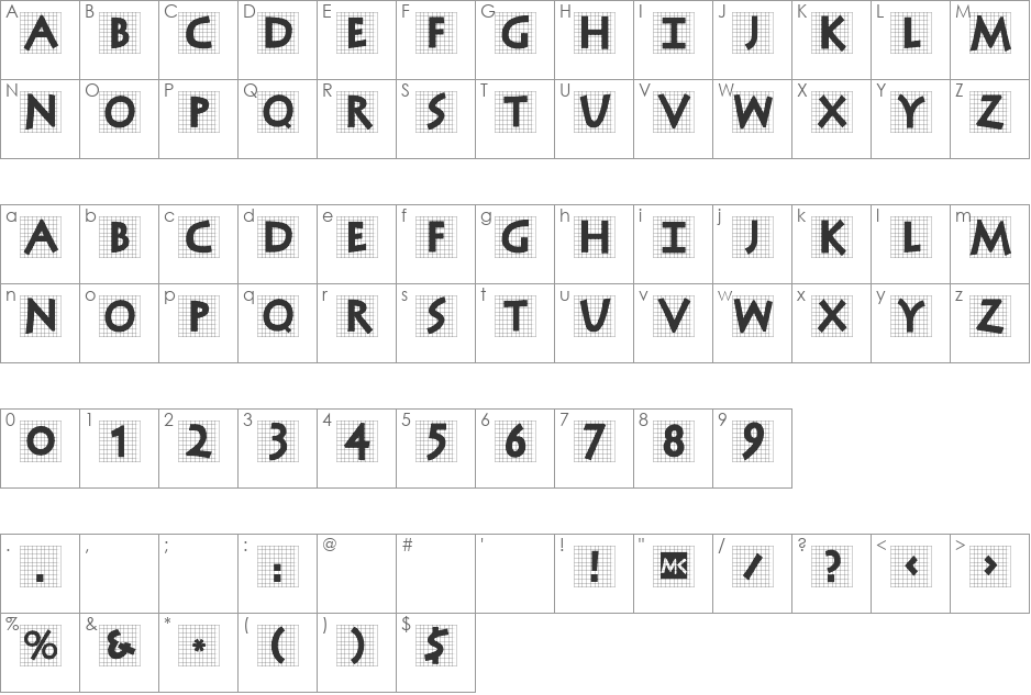 AntiquaInGridBalloons font character map preview
