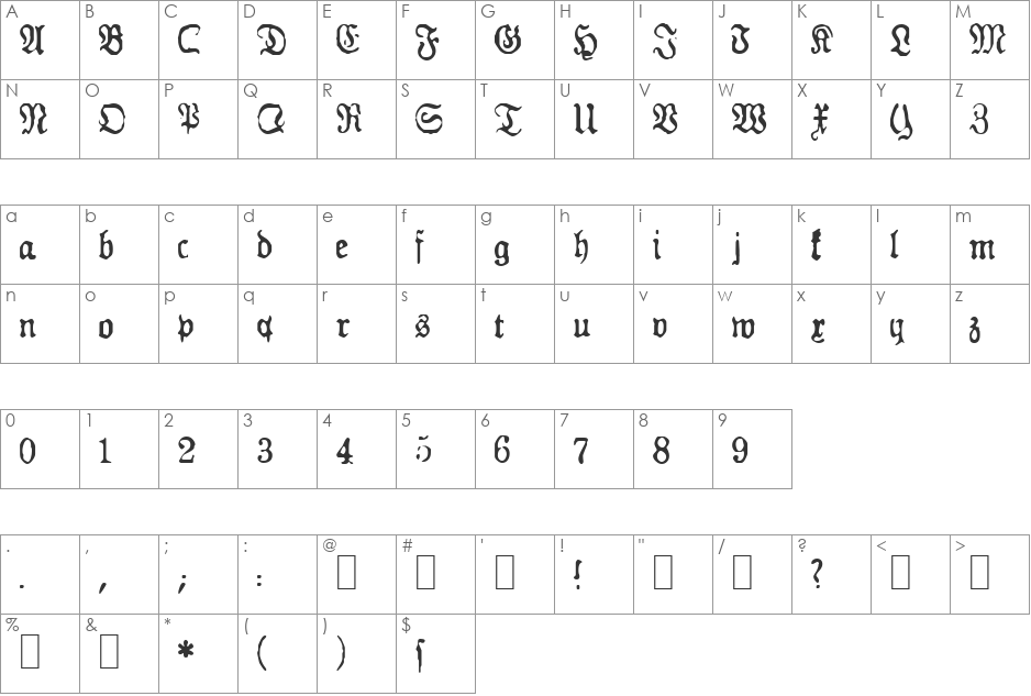 GF Gesetz font character map preview