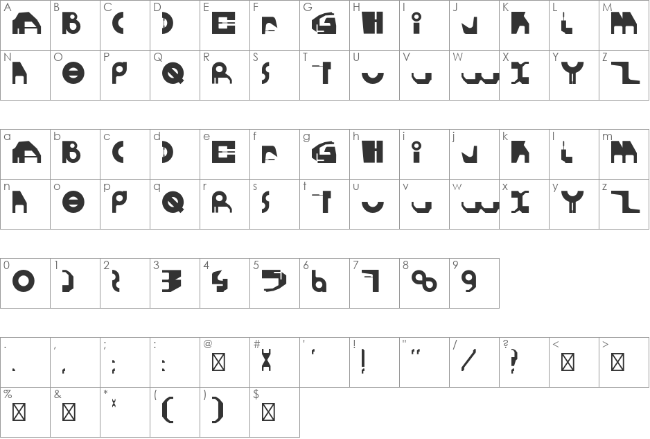 GHEROTYPE font character map preview