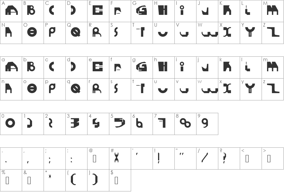 GHEROTYPE font character map preview