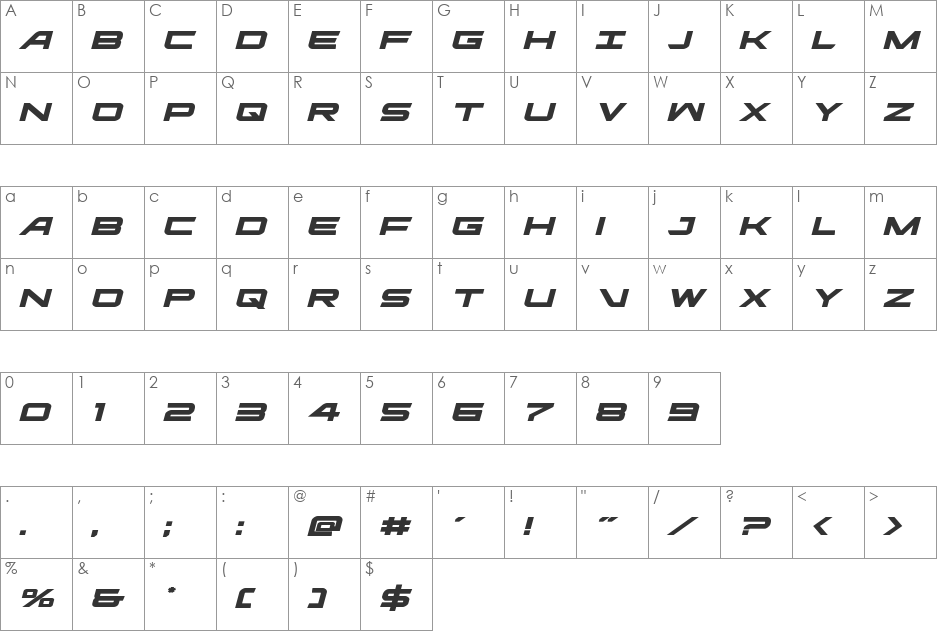 Ghost Clan Expanded Italic font character map preview