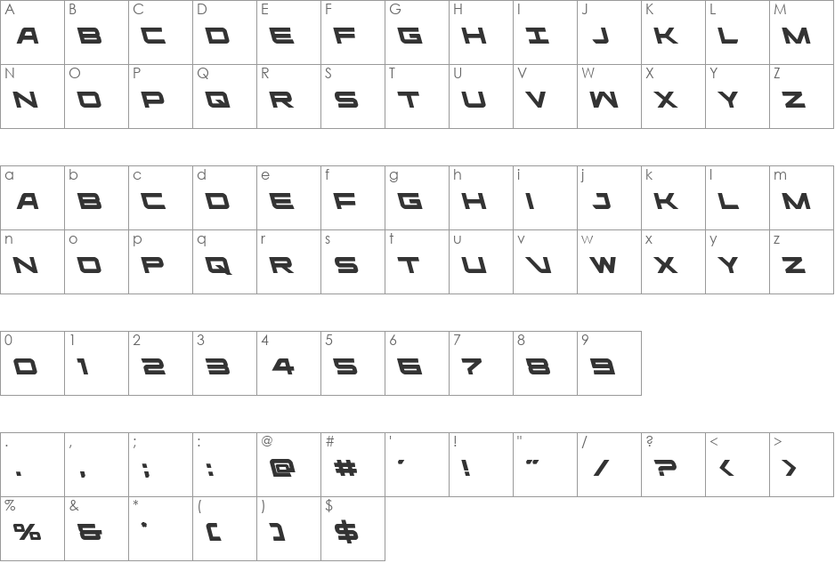 Ghost Clan Leftalic font character map preview
