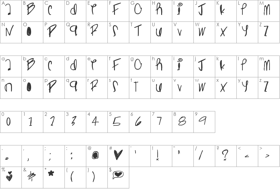 Ghostginger font character map preview