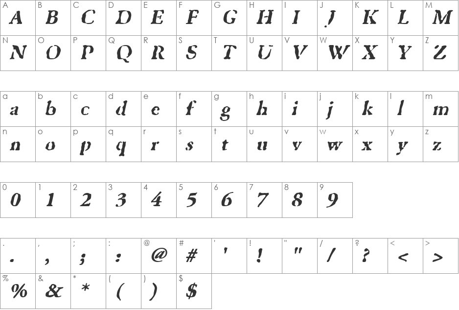 GhostTown font character map preview