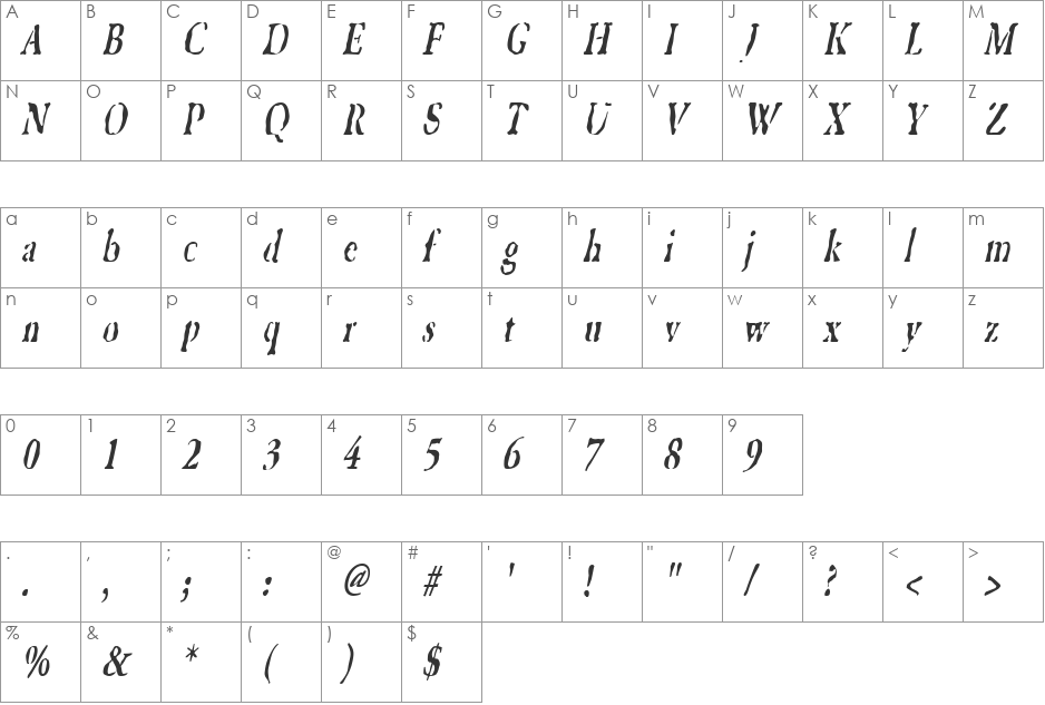GhostTownCondensed font character map preview