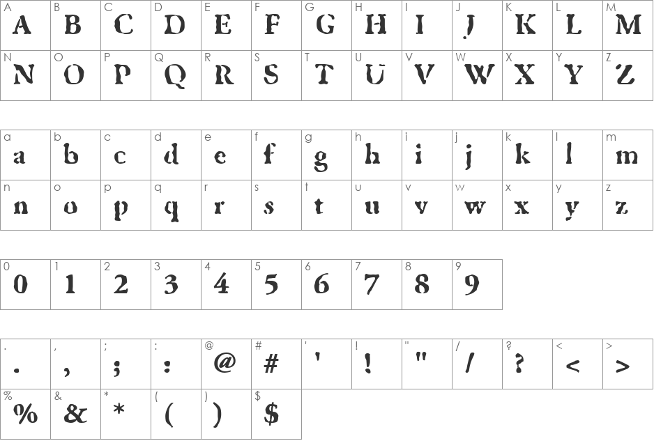 GhostTownExtended font character map preview