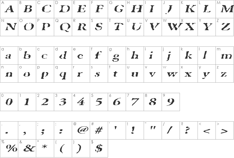 GhostTownExtended font character map preview