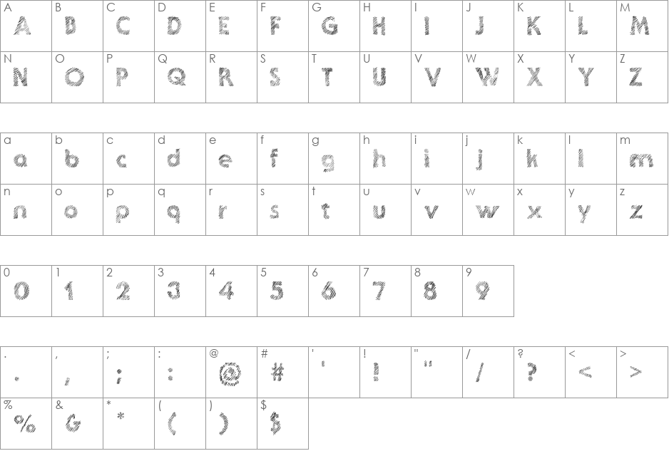 Ghotic Scatch font character map preview