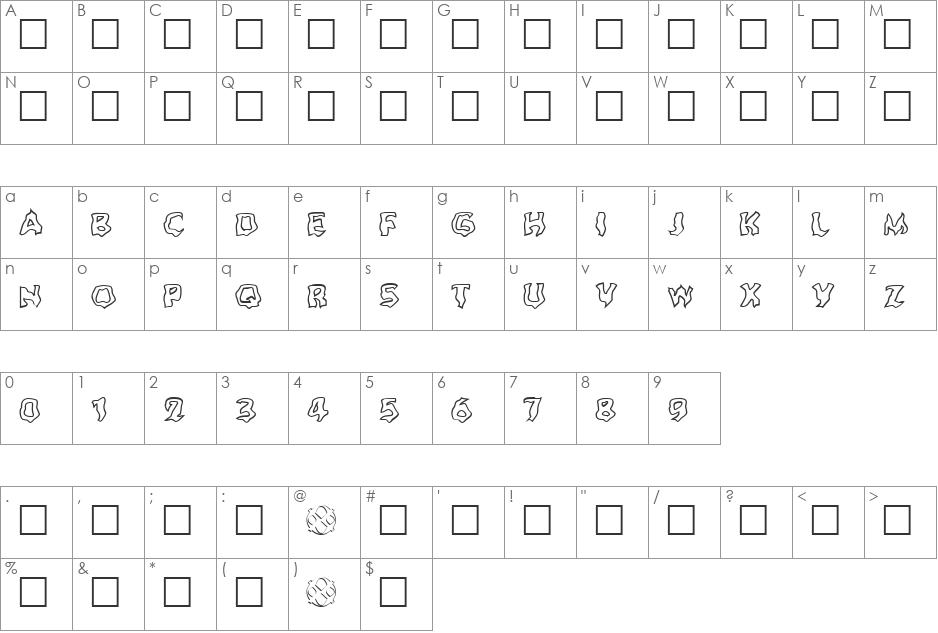 Ghoul Outline font character map preview