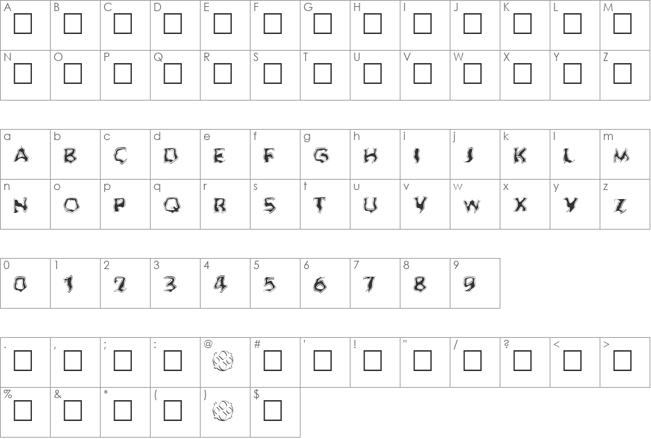 Ghoul Outline Fill font character map preview