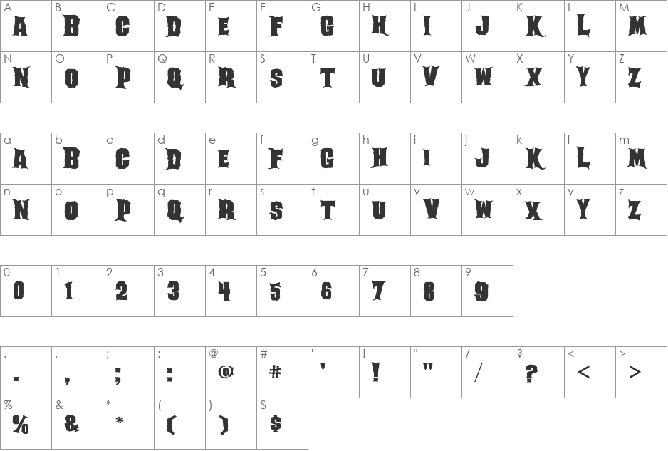 Ghoulish font character map preview