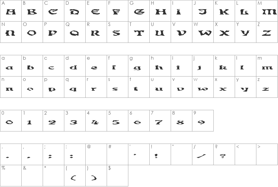 GhoulyBooly font character map preview