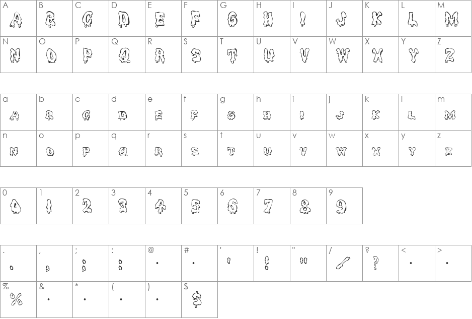 GhoulyCaps font character map preview