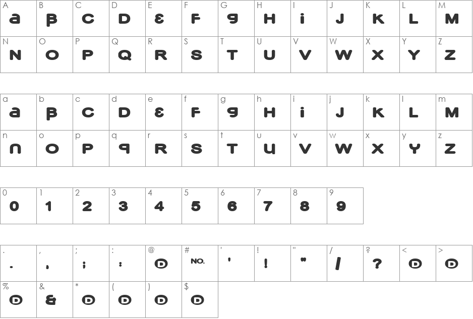 Gia font character map preview
