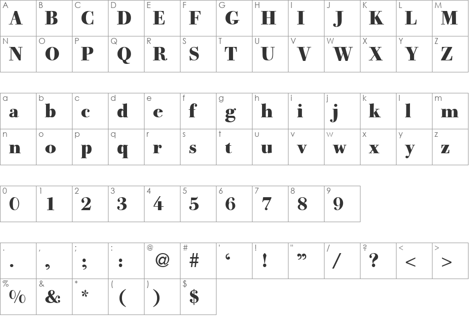 GiambattistaHeavy DB font character map preview