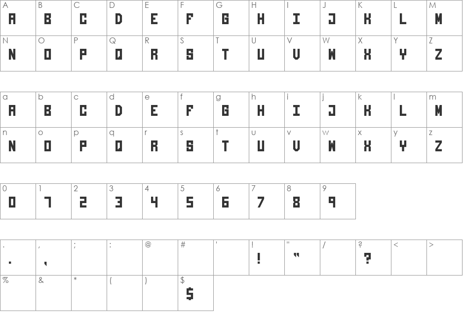 GIANTYPO font character map preview