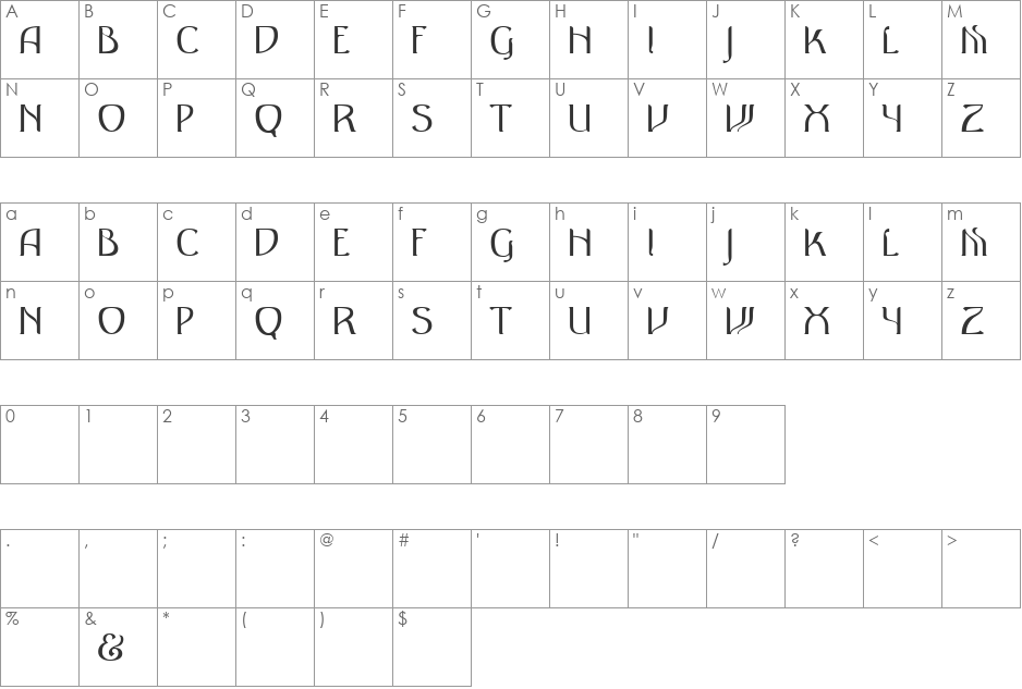 Antique Row font character map preview