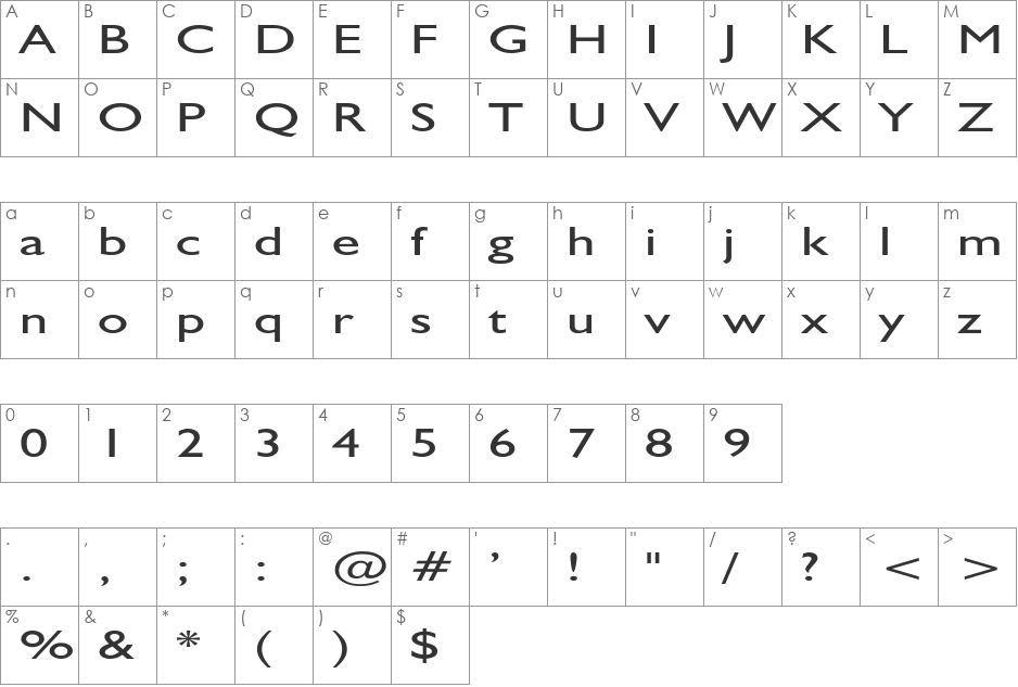 GibraltarExtended font character map preview