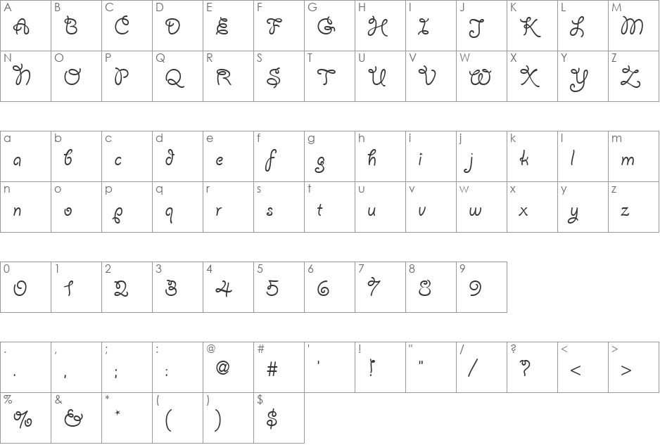 Giddyup font character map preview
