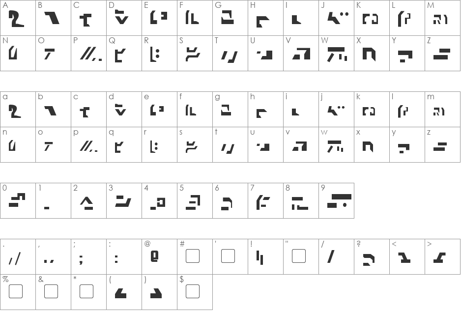 Giedi Ancient Autobot font character map preview