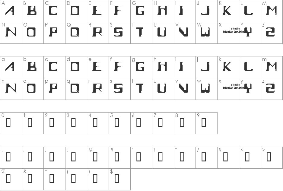 Giga66 font character map preview