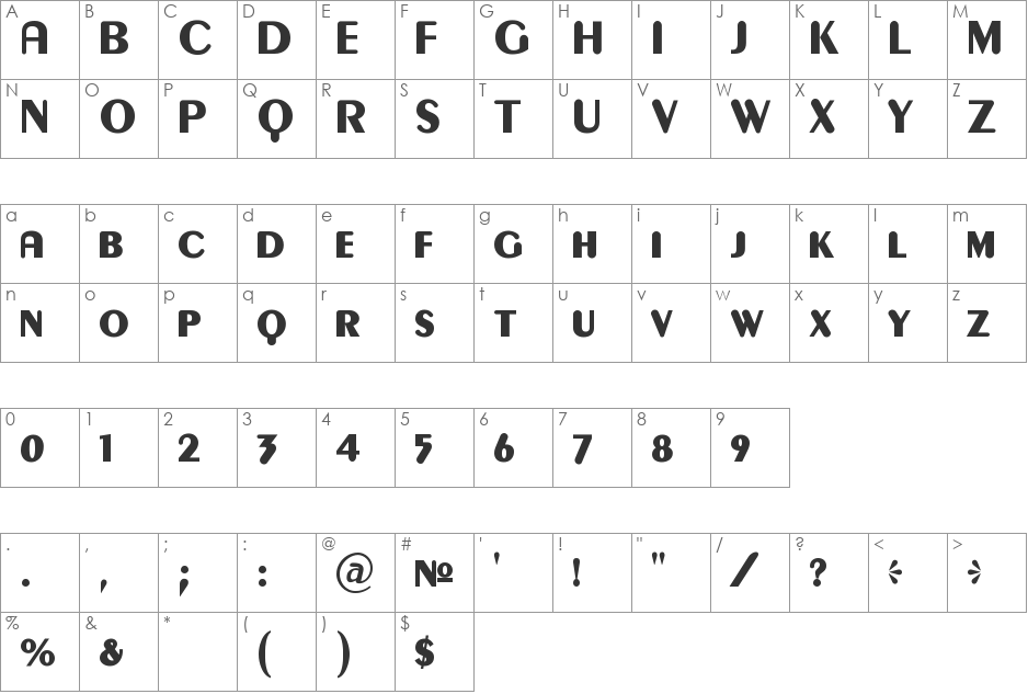Gilgongo font character map preview