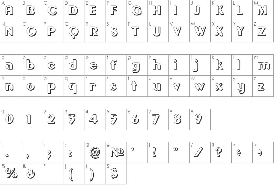 Gilgongo Ombre font character map preview