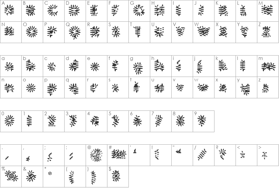 Gilgongo Pap font character map preview