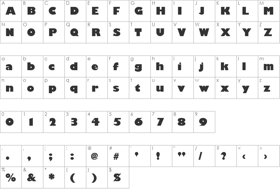 GiliganBlack font character map preview