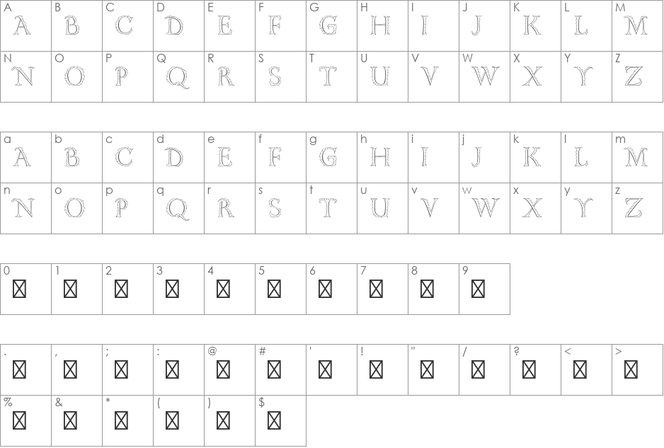 Gill Floriated Caps MT Std font character map preview