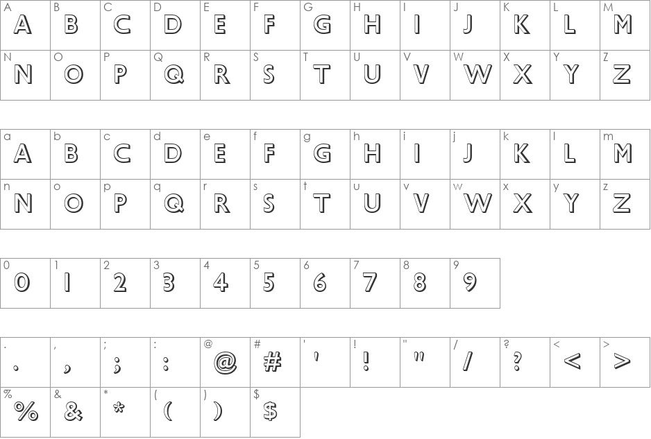 Gill Sans CE MT Shadow font character map preview