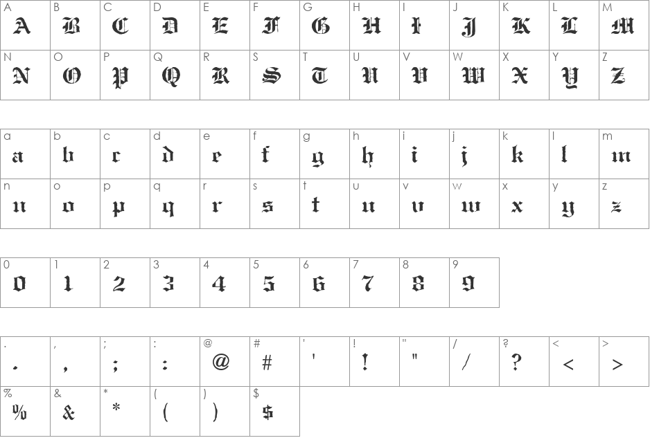 AntiqueBlack font character map preview