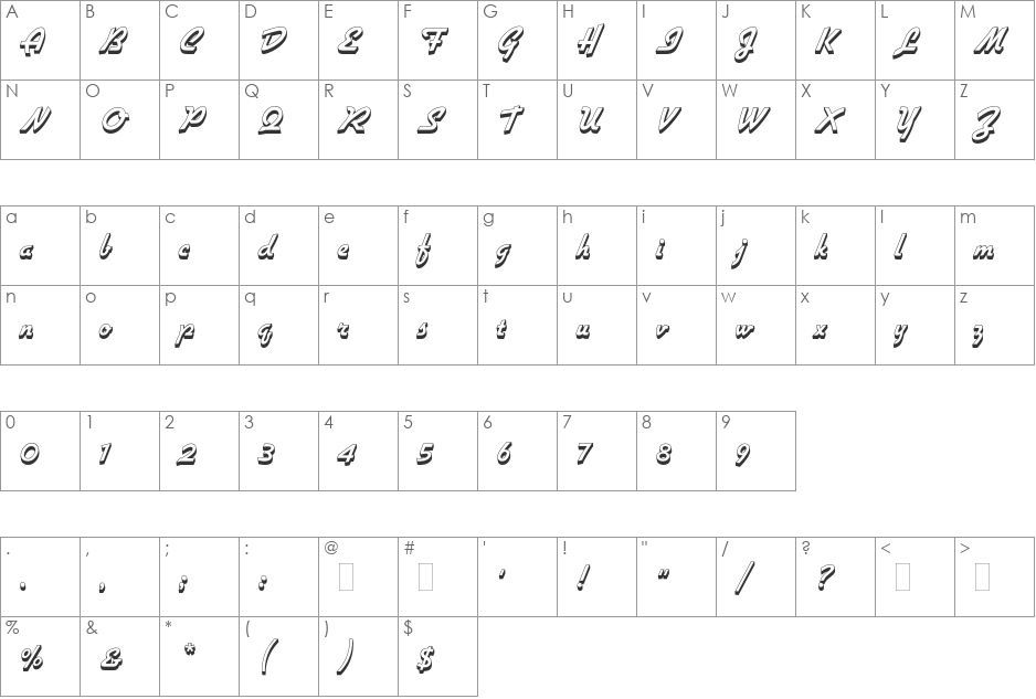 Gillies Gothic Ex Bd Shaded font character map preview