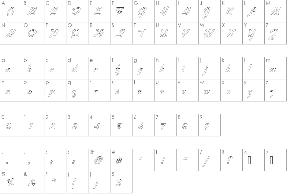 GilliesGotDBolOu1 font character map preview