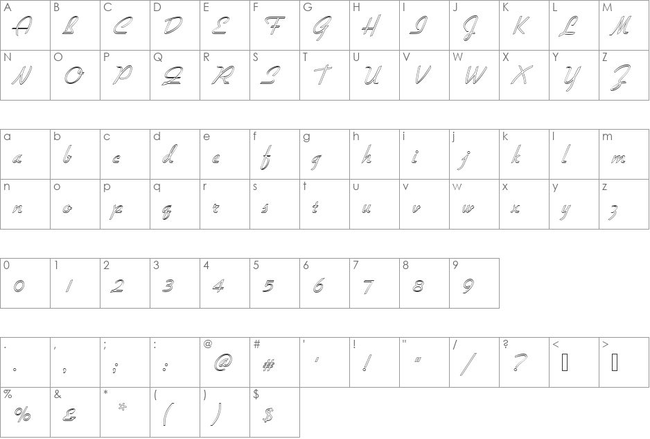 GilliesGotDLigOu1 font character map preview